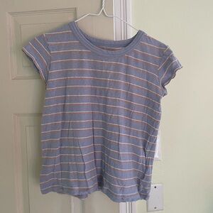 Madewell Cropped Blue and Tan Striped Tee